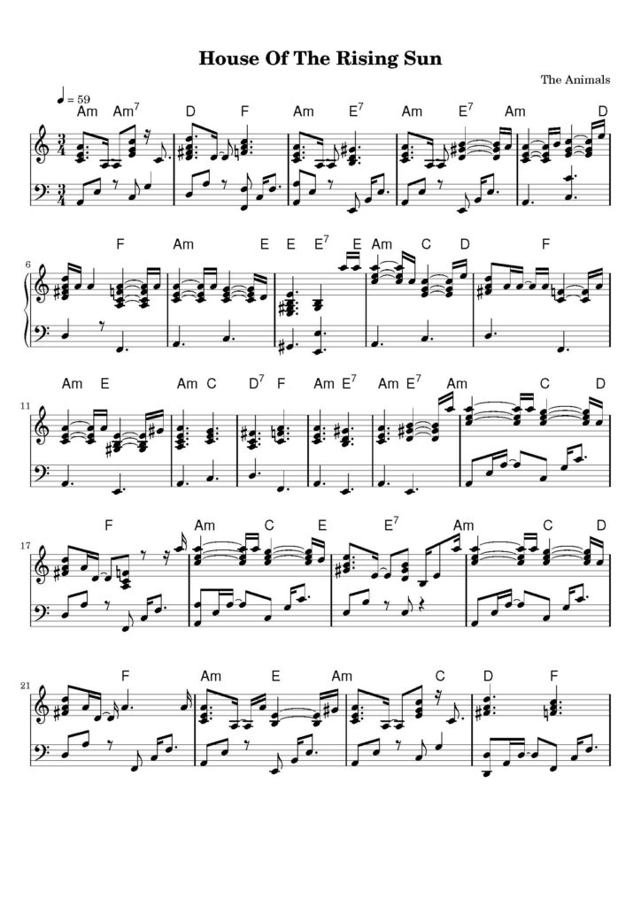 nuty na pianino do utworu house of the rising sun