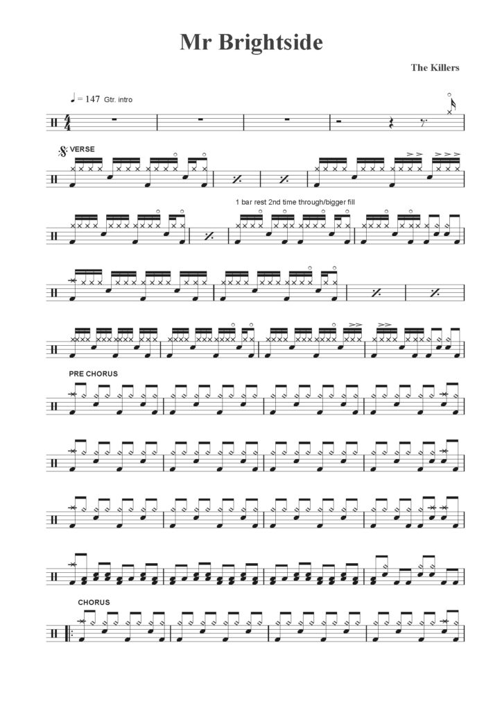 mr. brightside drum sheet music