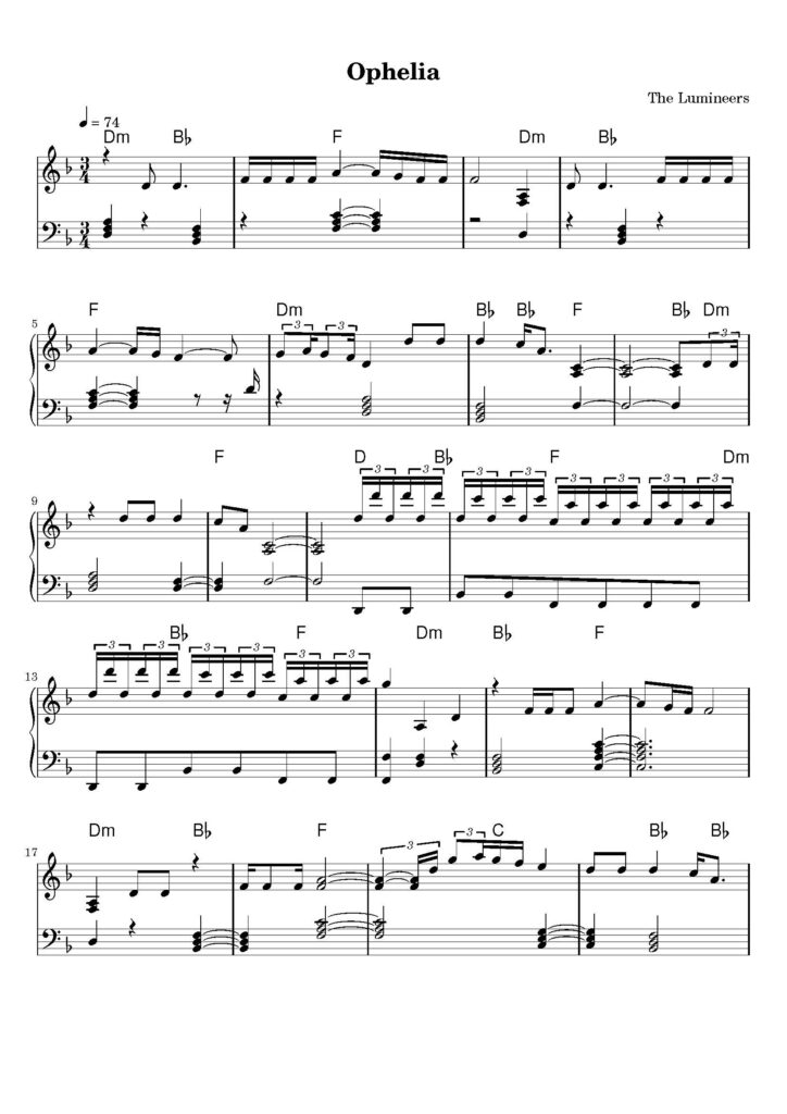 nuty na pianino do utworu ophelia