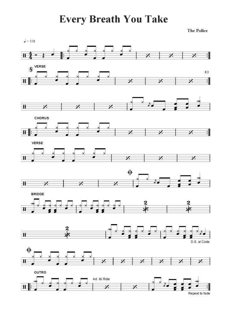 every breath you take drum sheet music