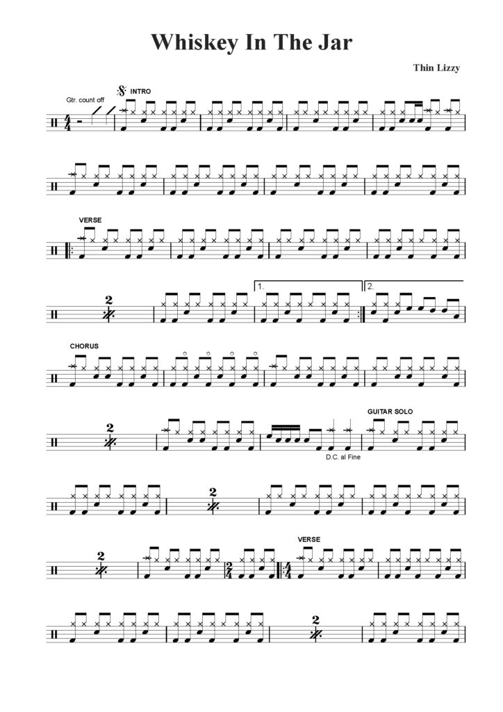 nuty na perkusję do utworu whiskey in the jar