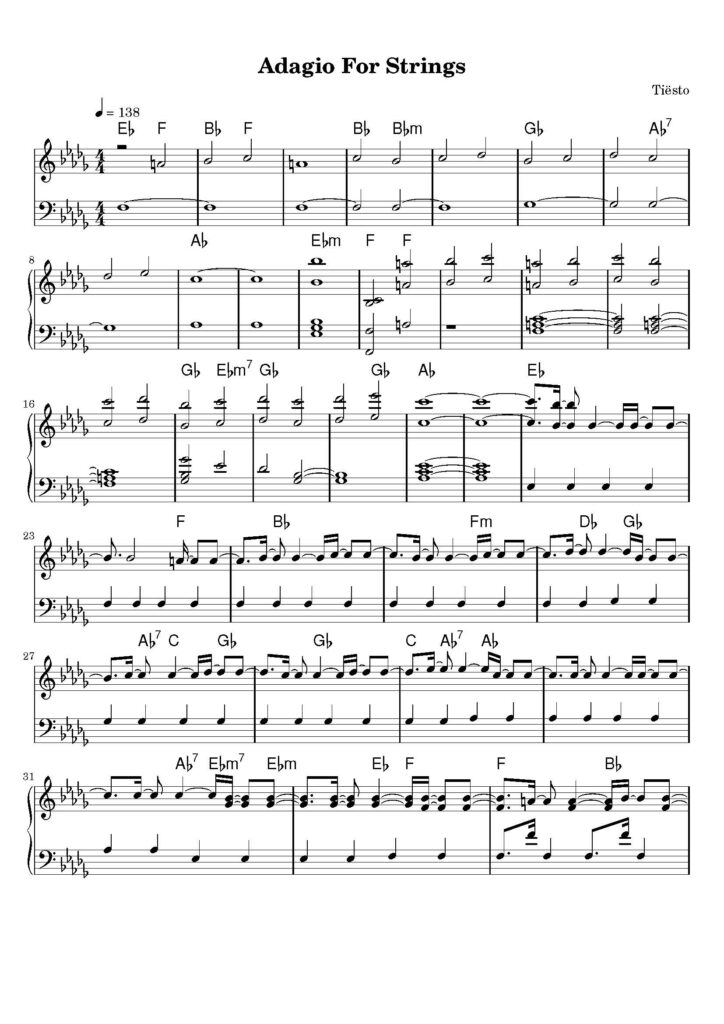 nuty na pianino do utworu adagio for strings