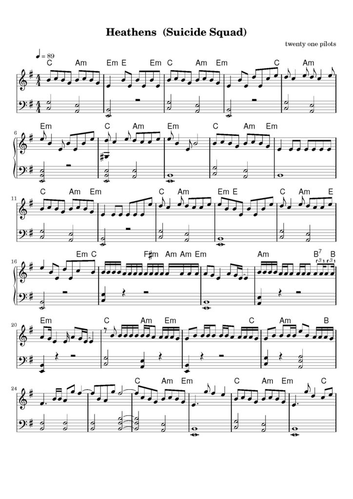 nuty na pianino do utowru heathens