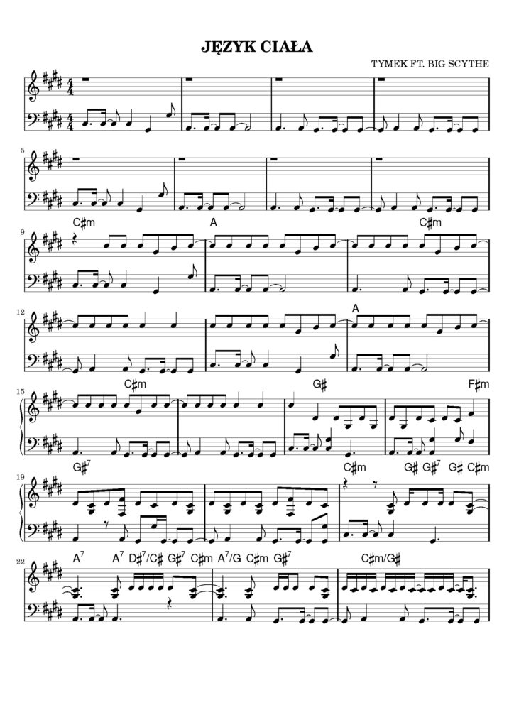 nuty na pianino do utworu język ciała