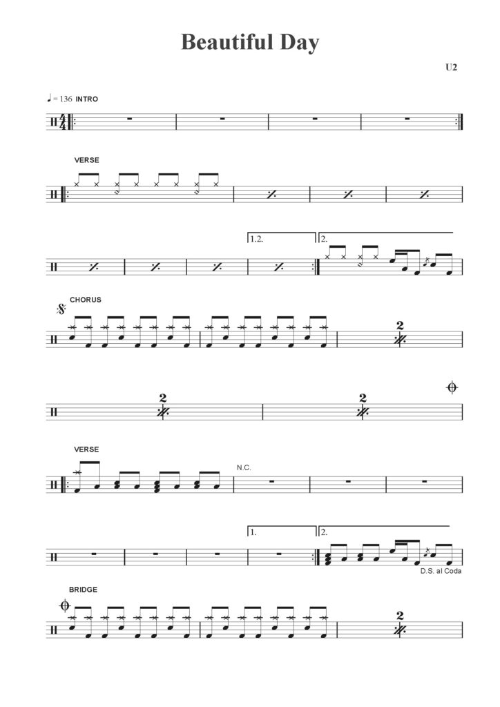 nuty na perkusję do utworu beatiful day