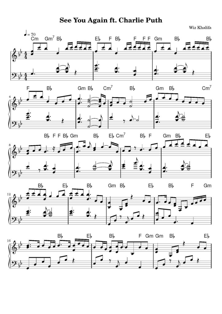 see you again piano sheet music