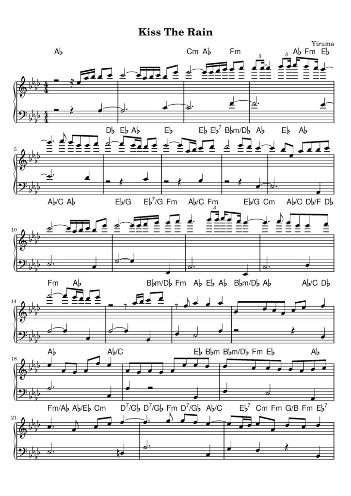 kiss the rain piano sheet music