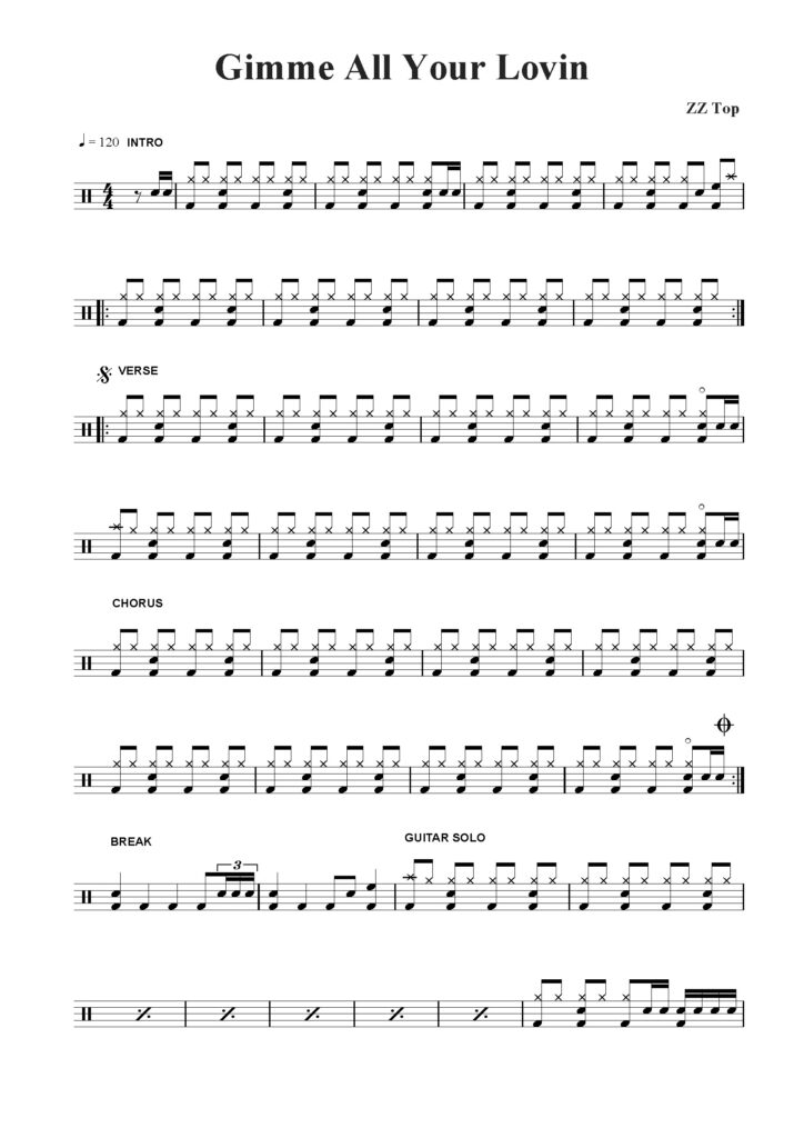 nuty na perksuję do utworu gimme all your lovin