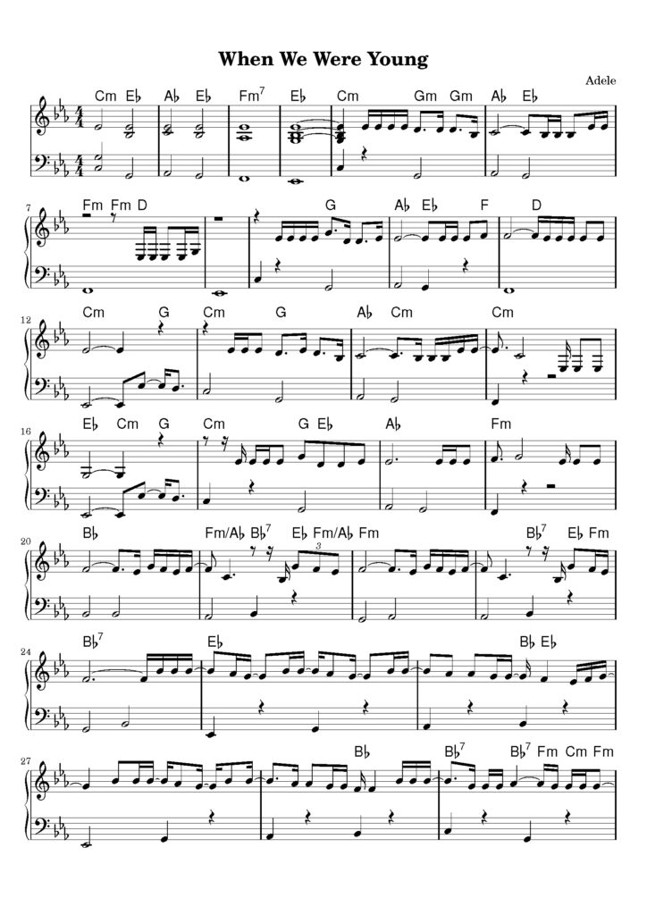 when we were young piano sheet music
