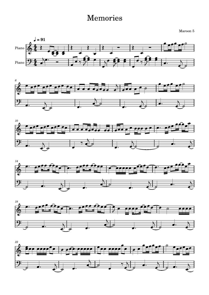 memories nuty na pianino