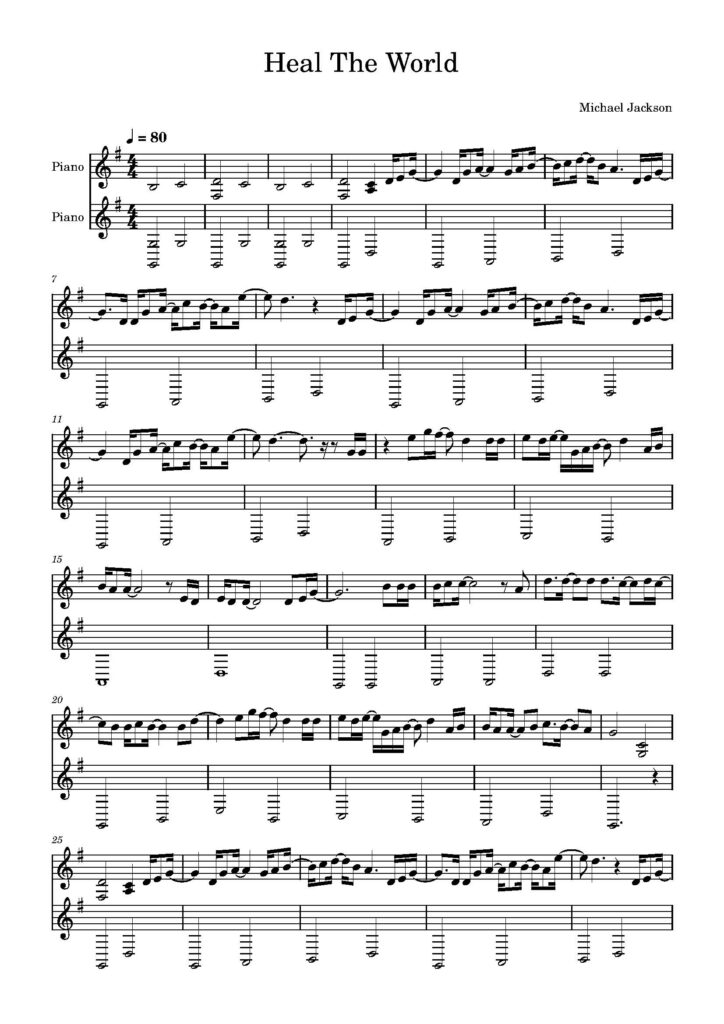 heal the world nuty na pianino