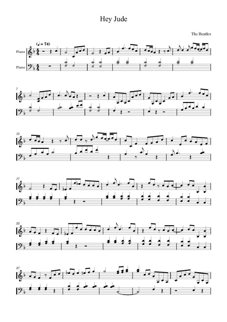 hey jude nuty na pianino